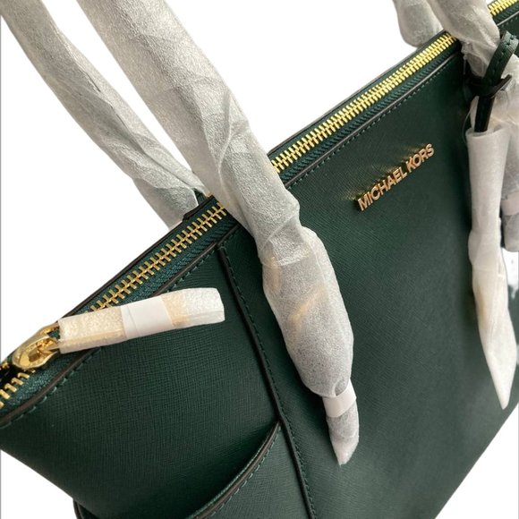 Michael Kors Charlotte 35T0GCFT7L Large Top Zip Tote In Racing Green - Picture 4 of 6